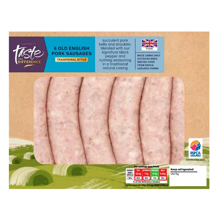 Traditional Style Old English Pork Sausages, Taste the Difference 454g