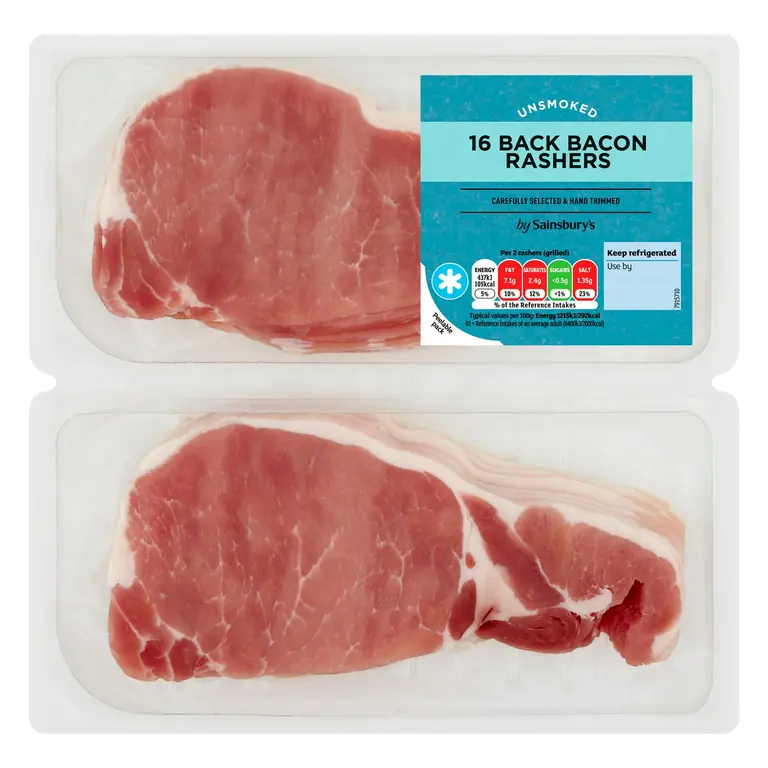 Unsmoked 16 Back Bacon Rashers 2x250g