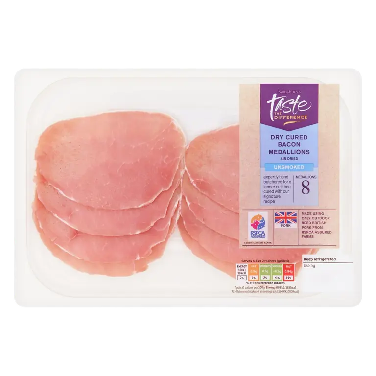 Unsmoked Air Dried Bacon Medallions, Taste the Difference x8 160g