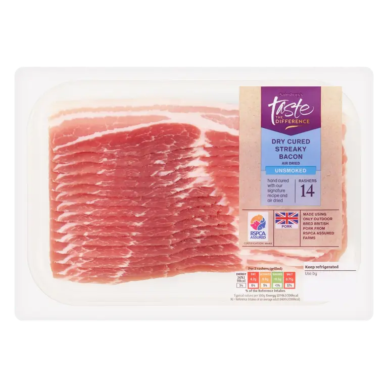 Unsmoked Air Dried Streaky Bacon Rashers, Taste the Difference x14 220g