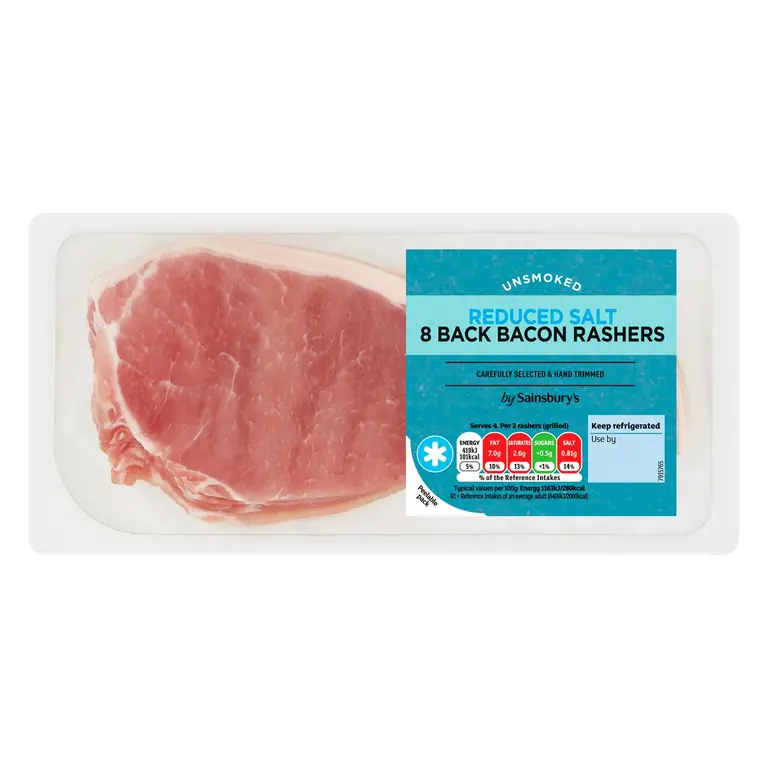 Unsmoked Reduced Salt Back Bacon Rashers x8 250g