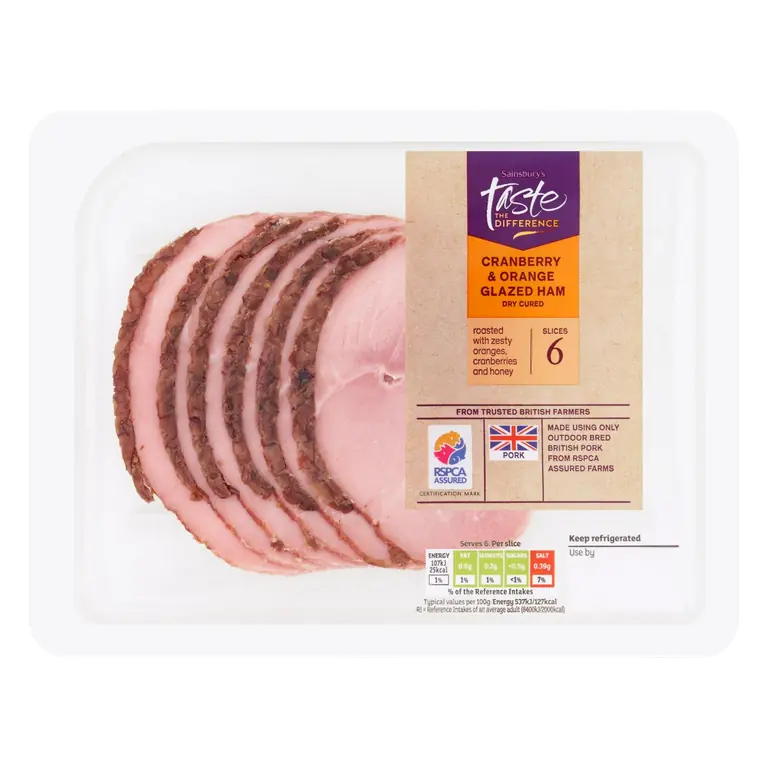 Valencia Orange & Cranberry Topped Ham, Taste the Difference 120g