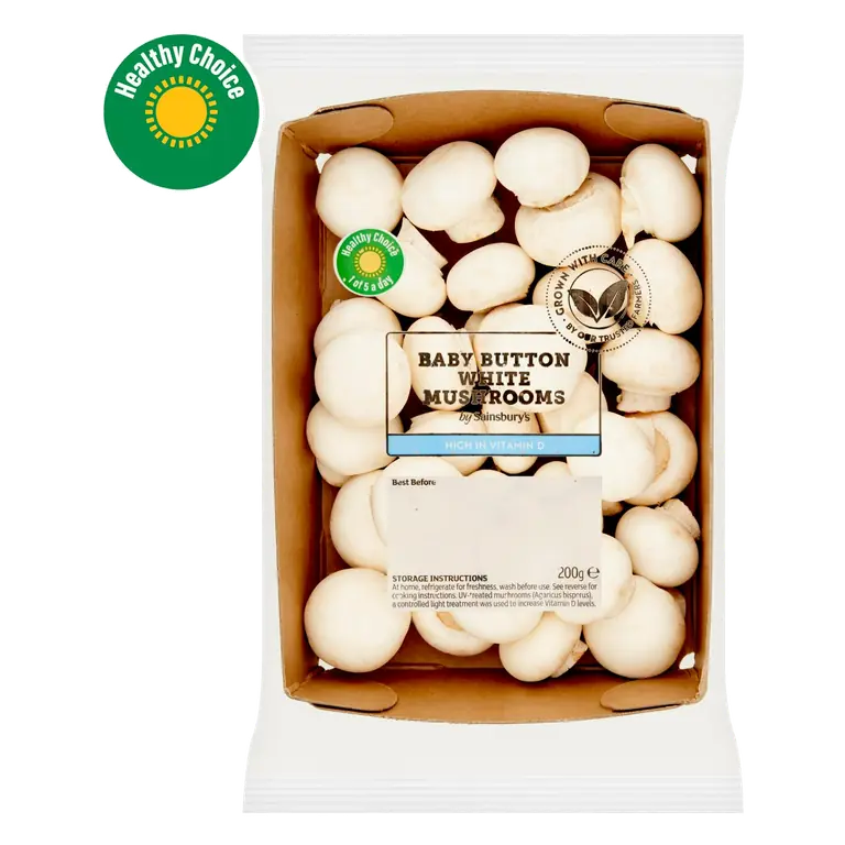 White Baby Button Vitamin D Mushrooms 200g