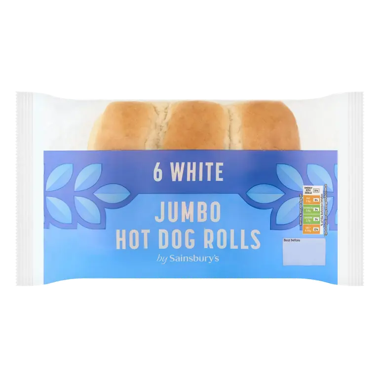 White Jumbo Hot Dog Rolls x6