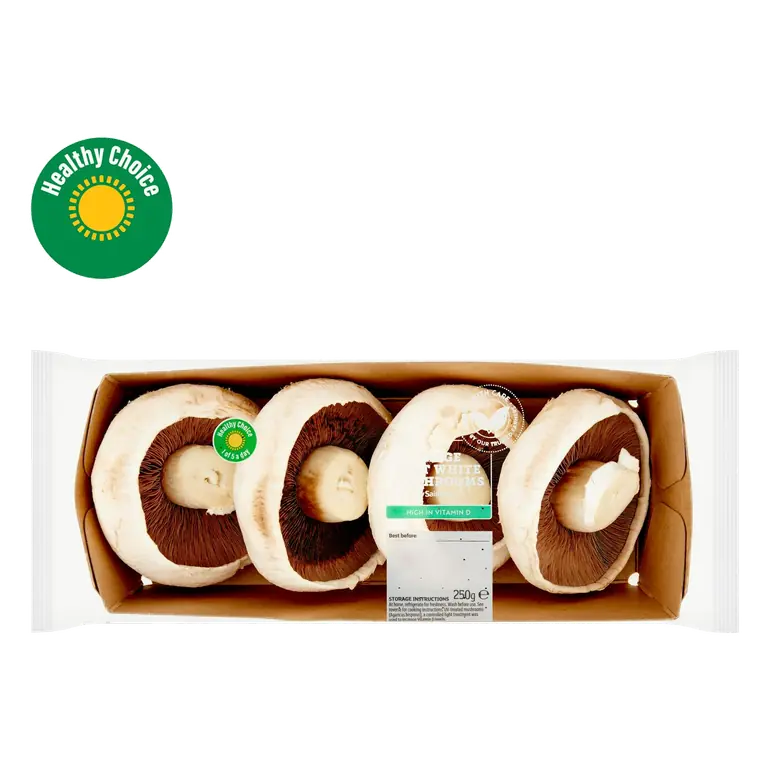 White Large Flat Vitamin D Mushrooms 250g