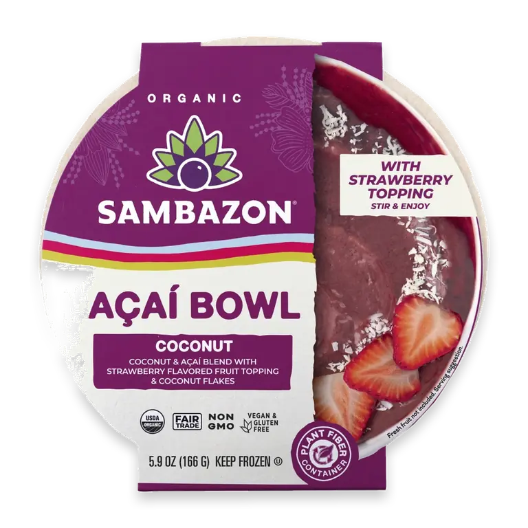 Organic Acai Bowl Strawberry Flavored Fruit Core With Coconut Flakes Topping