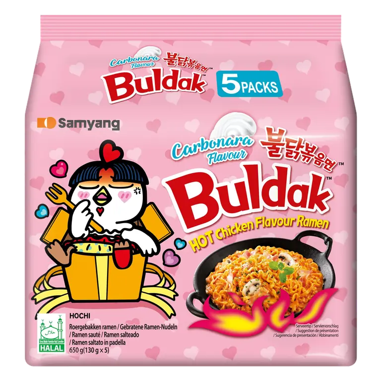 Buldak Hot Chicken Ramen Noodles Carbonara Flavour 650g (130g x 5)