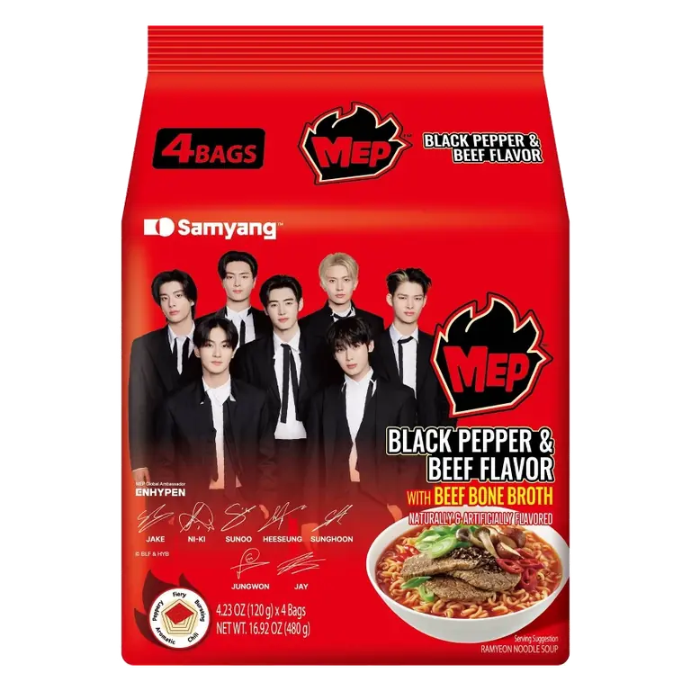Samyang MEP | ENHYPEN Black Pepper and Beef Flavor Instant Korean Ramyeon Noodles, 1.15 lbs
