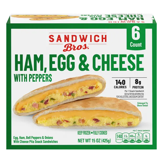 Ham Egg & Cheese w/Peppers Pita Sandwiches - 6 ct Frozen