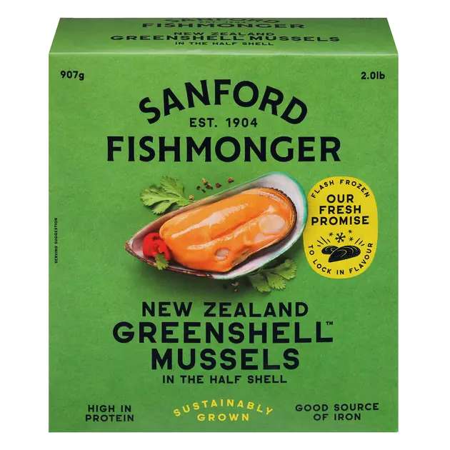 Sanford Fishmonger New Zealand Greenshell Mussels in the Half Shell 2.0 lb