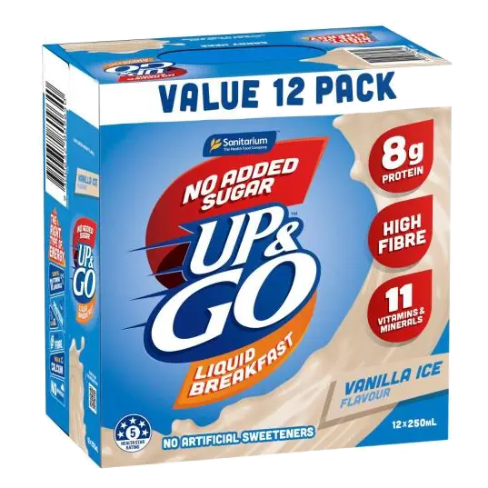 Up&go No Added Sugar Liquid Breakfast Fridge Vanilla Ice 12x250ml