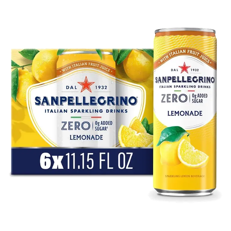 Sanpellegrino Zero Limonata Italian Sparkling Beverage, 6pk/11.15 fl oz Cans: Caffeine-Free, No Added Sugar