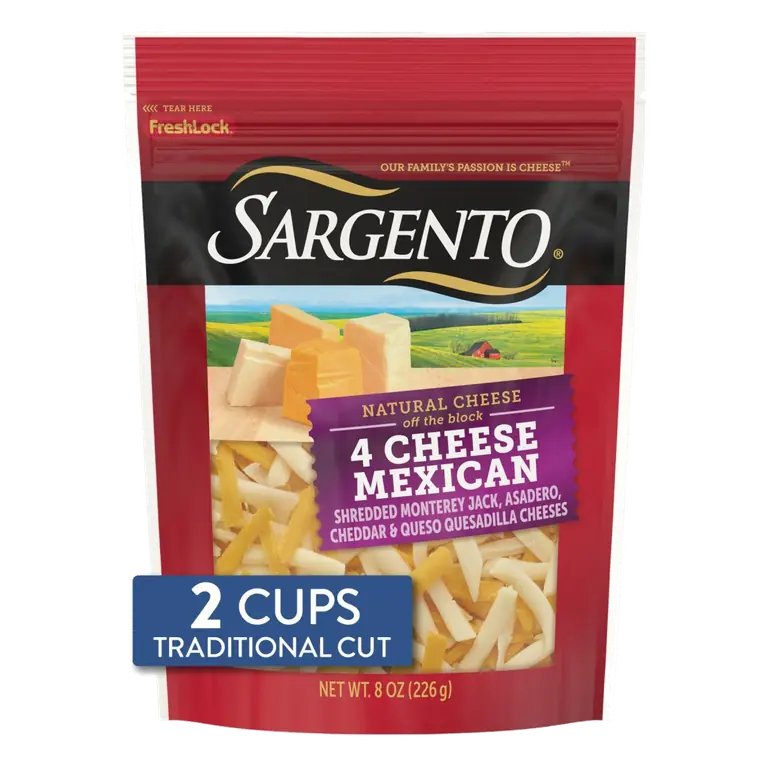 4 Cheese Mexican Shredded Monterey Jack, Asadero, Cheddar & Queso Quesadilla Natural Cheeses, 4 Cheese Mexican