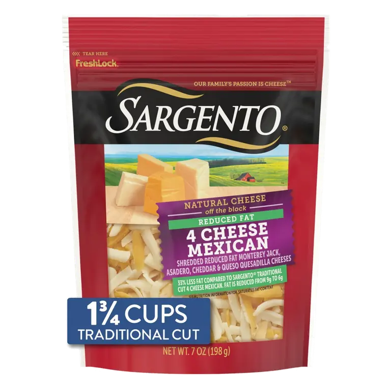 4 Cheese Mexican Shredded Reduced Fat Monterey Jack, Asadero, Cheddar & Queso Quesadilla Natural Cheeses, 4 Cheese Mexican
