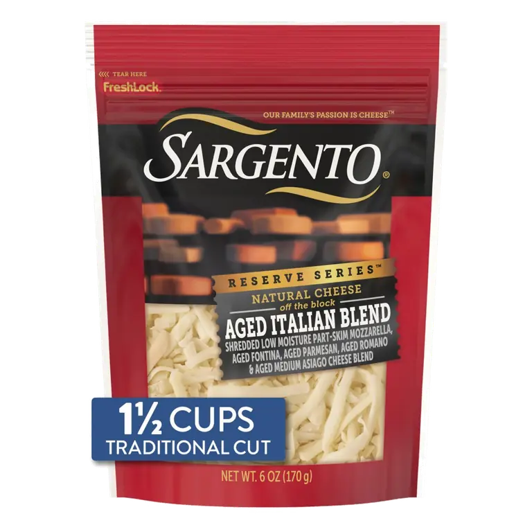 Aged Italian Shredded Low Moisture Part-Skim Mozzarella, Aged Fontina, Aged Parmesan, Aged Romano & Aged Medium Asiago Natural Cheese Blend