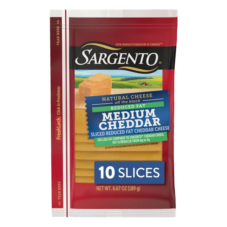 Medium Cheddar Sliced Reduced Fat Natural Cheese