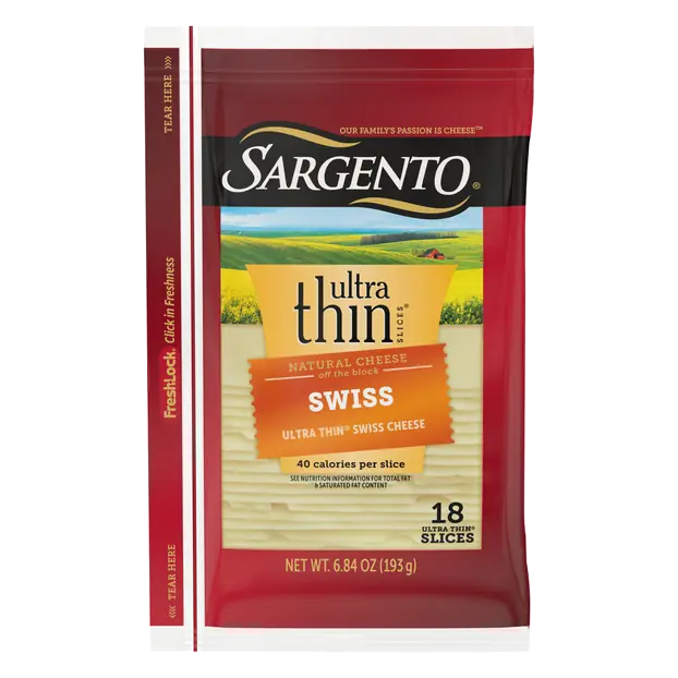 Natural Ultra Thin Swiss Cheese Slices - 18 ct