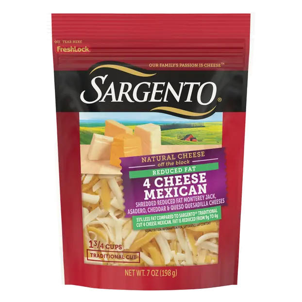 Reduced Fat Traditional Cut Shredded Mexican 4 Cheese Blend