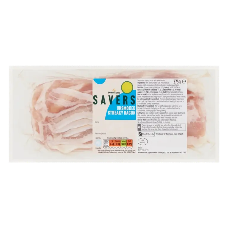 Morrisons Savers Unsmoked Streaky Bacon