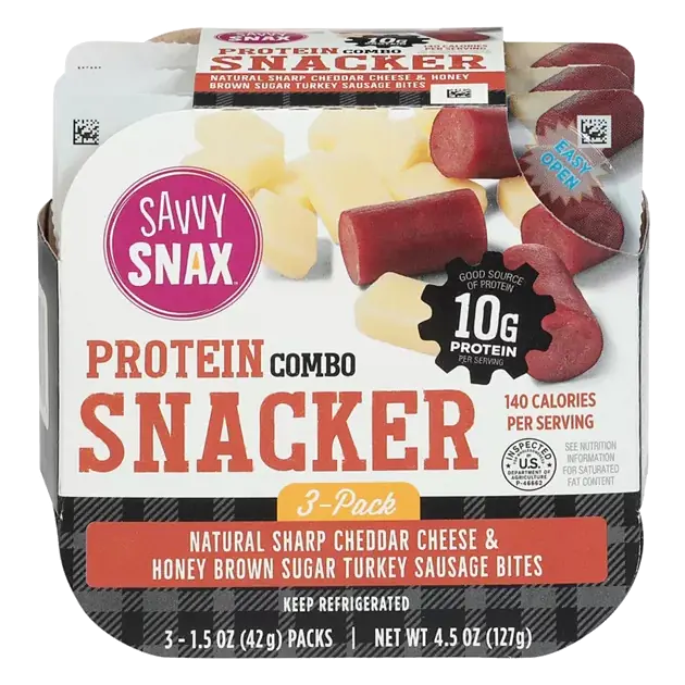 Protein Combo Snacker, Natural Sharp Cheddar Cheese & Honey Brown Sugar Turkey Sausage Bites