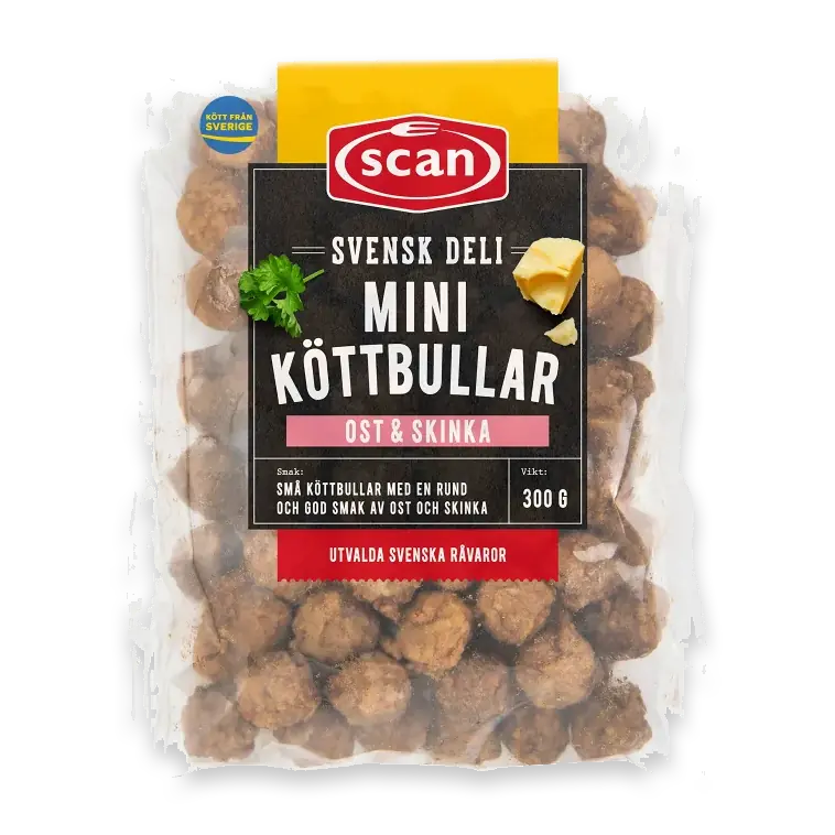 Köttbullar Mini Deli Ost & Skinka Stekta 300g
