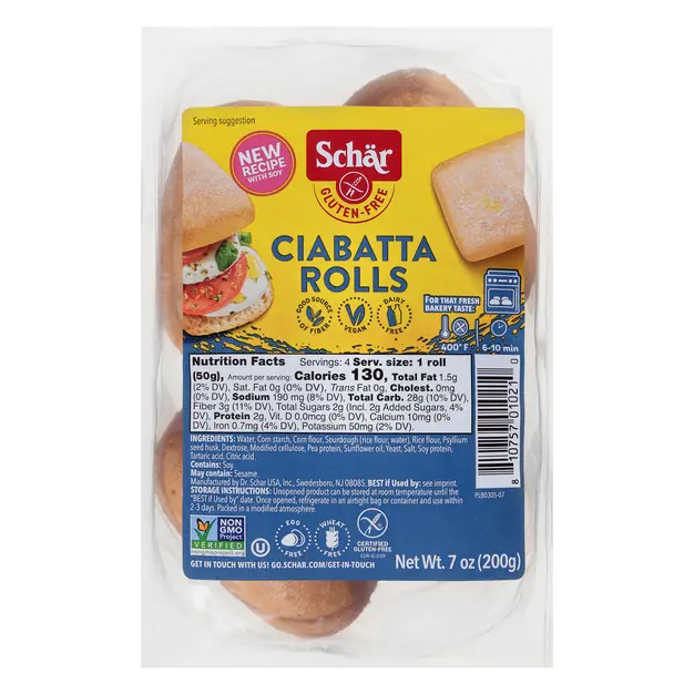 Gluten Free Artisan Style Ciabatta Sandwich Rolls - 4 ct
