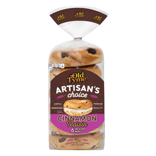 Old Tyme Artisan's Choice Cinnamon Raisin Bagels - 6 ct