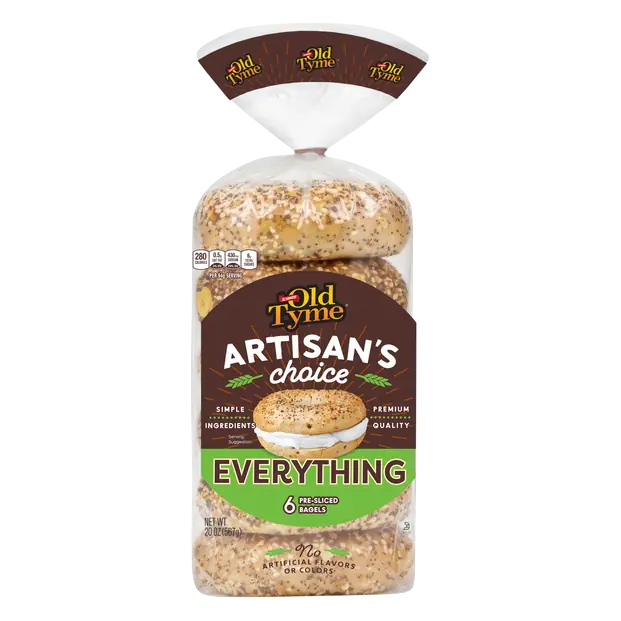 Old Tyme Artisan's Choice Everything Bagels - 6 ct