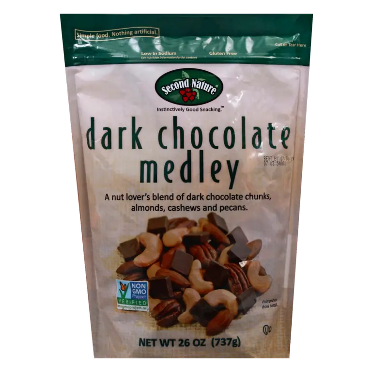 Dark Chocolate Medley Roasted Almonds, Dark Chocolate Chunks, Roasted Pecans, Roasted Cashews