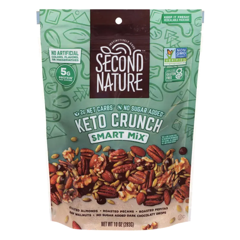Keto Crunch Roasted Almonds, Roasted Pecans, Roasted Pepitas, Raw Walnuts, No Sugar Dark Chocolaty Drops Smart Mix