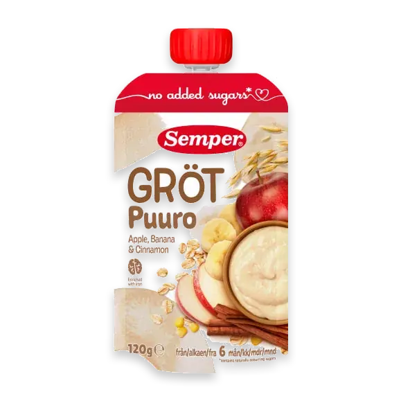 Gröt Äpple Banan Kanel Från 6 Månader