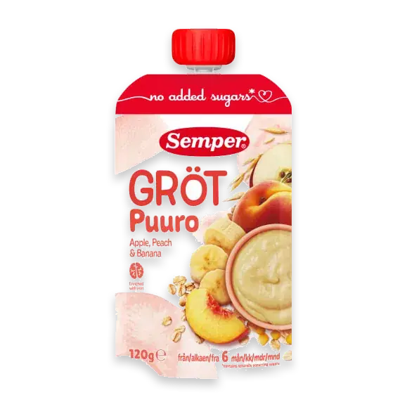 Gröt Äpple Persika Banan Från 6 Månader