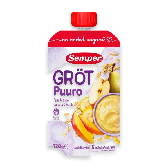 Gröt Päron Mango Banan Äpple Från 6 Månader