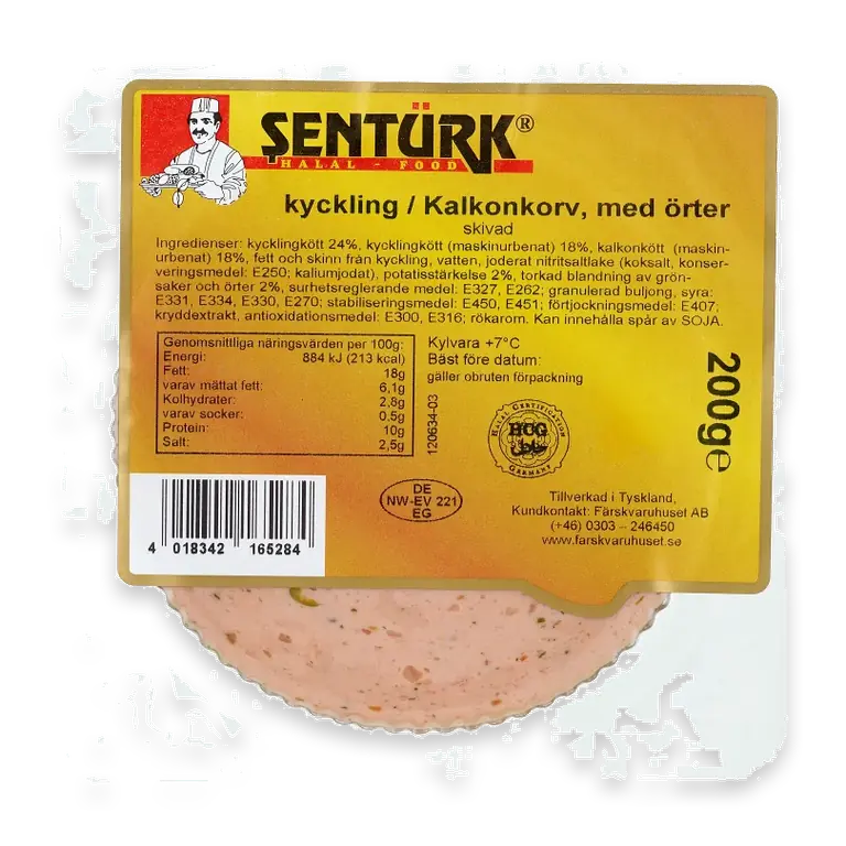 Kyckling Kalkonkorv med örter skivad 200g