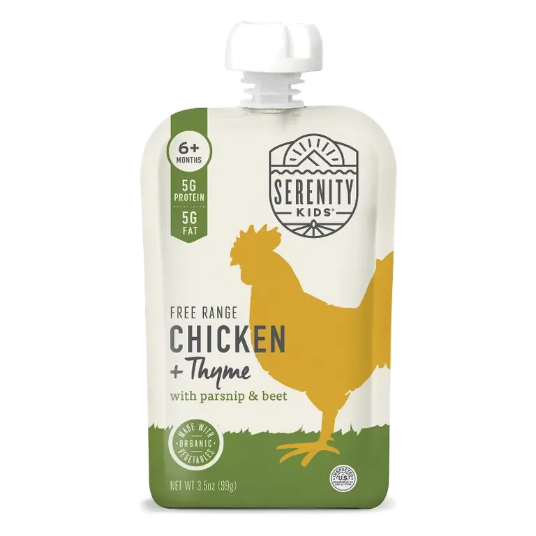 Serenity Kids Free Range Chicken and Thyme with Organic Parsnip and Beet Baby Food Pouch, 3.5oz