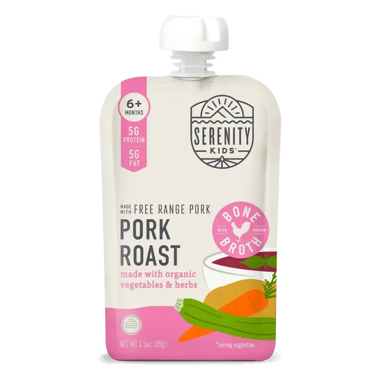 Serenity Kids Free Range Pork Roast with Organic Vegetables, Herbs & Bone Broth Baby Food Pouch, 3.5oz: Age Level 6 Months And Up, High Protein