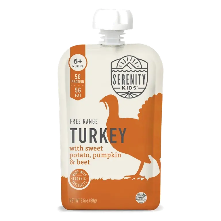 Serenity Kids Free Range Turkey with Organic Sweet Potato, Pumpkin & Beet Baby Food Pouch, 3.5oz: Toddler, Gluten-Free, Dairy-Free, High Protein