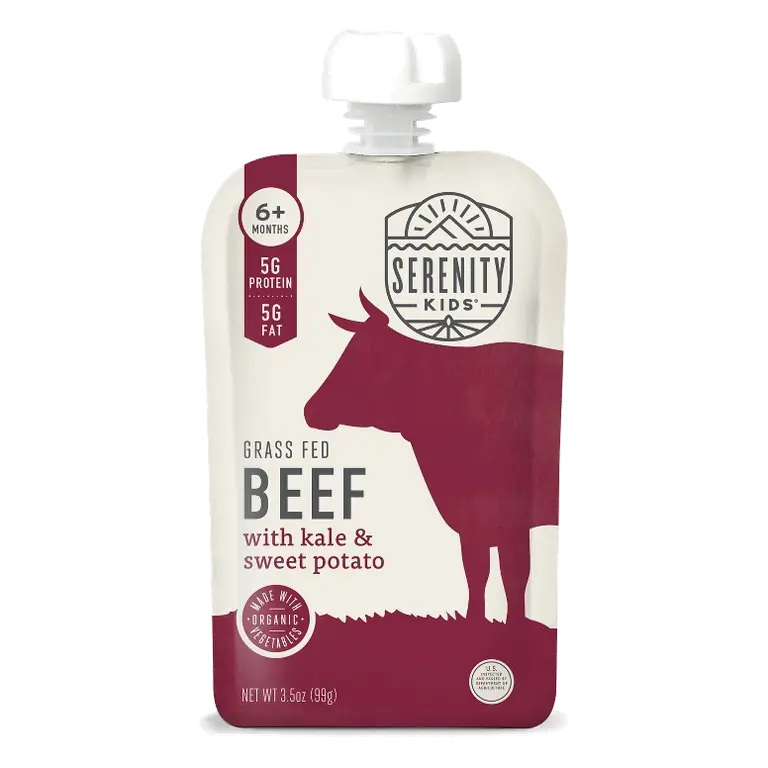 Serenity Kids Grass Fed Beef with Organic Kale & Sweet Potato Baby Food Pouch, 3.5oz: High Protein Toddler Meal, Dairy-Free, Gluten-Free