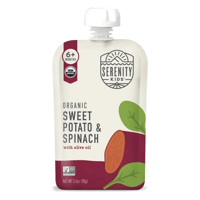 Serenity Kids Organic Sweet Potato and Spinach with Organic Olive Oil Baby Food Pouch, 3.5oz