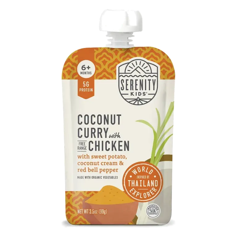 Serenity Kids World Explorer Coconut Curry with Free Range Chicken and Organic Vegetables Baby Food Pouch, 3.5oz