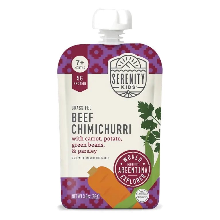 Serenity Kids World Explorer Grass Fed Beef Chimichurri with Organic Vegetables Baby Food Pouch, 3.5oz