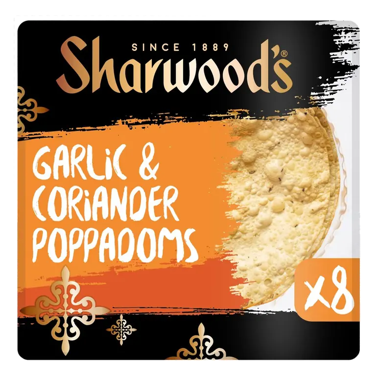 Indian Sides Garlic & Coriander Ready to Eat Poppadoms 8 Pack