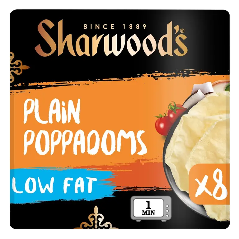 Indian Sides Low Fat Plain Poppadoms Cook to Eat 8 Pack
