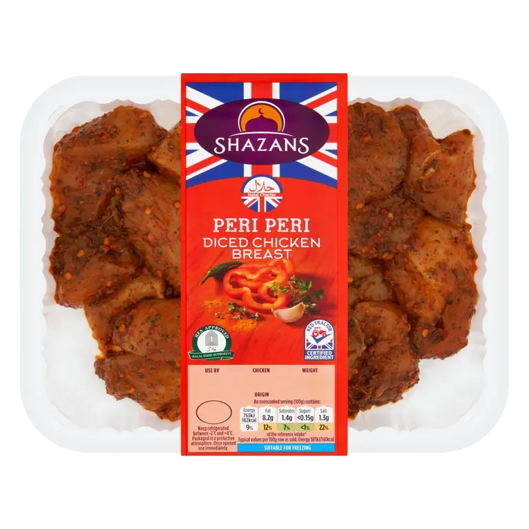 Halal Peri Peri Diced Chicken Breast 500g