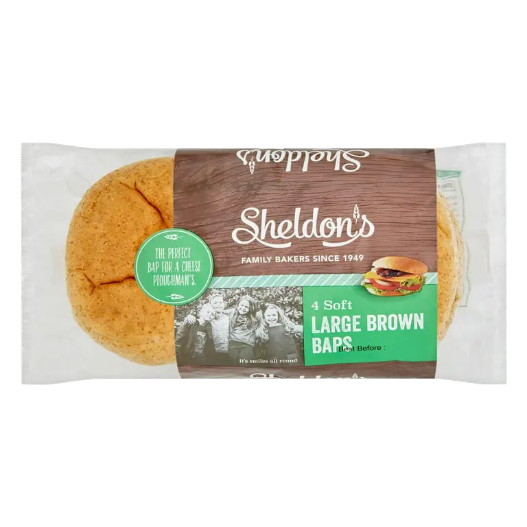 Sheldons Large Brown Bap Rolls x4