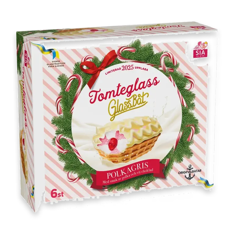 Glassbåt Tomteglass polkagris 6-p