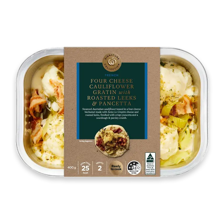 Four Cheese Cauliflower Gratin Roasted Leeks & Pancetta