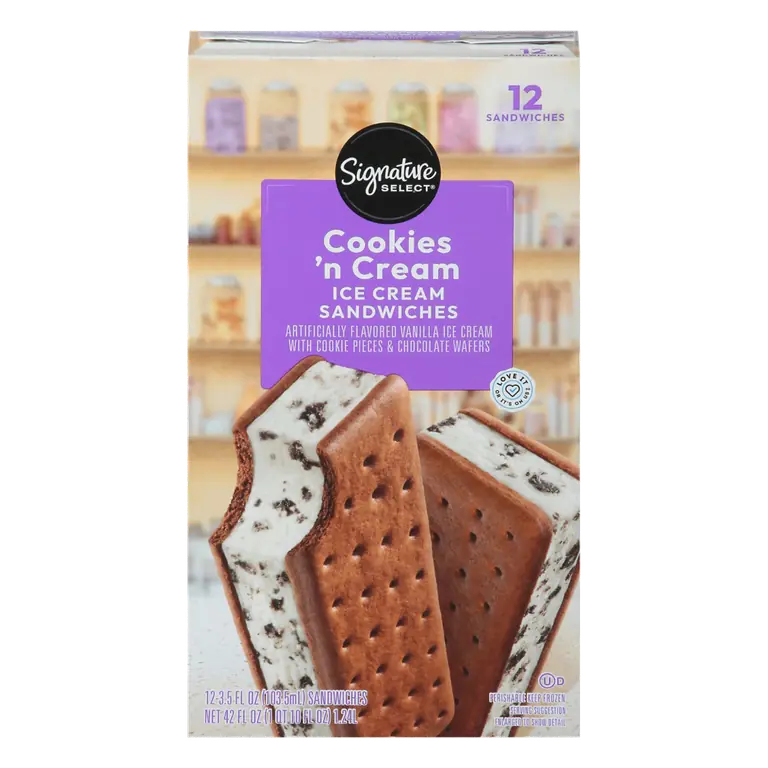 Cookies 'n Cream Vanilla Ice Cream with Cookie Pieces & Chocolate Wafers Sandwiches
