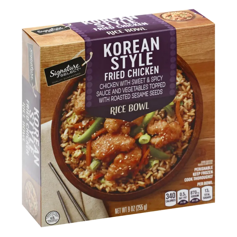 Korean Style Fried Chicken with Sweet & Spicy Sauce and Vegetables Topped with Roasted Sesame Seeds Rice Bowl