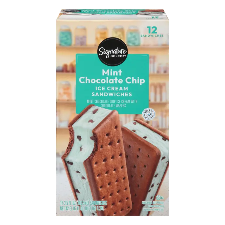 Mint Chocolate Chip Ice Cream with Chocolate Wafers Sandwiches